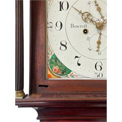 John Bancroft of Scarborough - a fine late George III 8-day mahogany longcase clock, with an elaborate pagoda pediment, brass ball and eagle finials and oval conch shell inlay, break arch hood door flanked by reeded pilasters with brass Corinthian capitals, trunk with inlaid canted corners and a break arch trunk door with 
