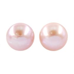 Pair of 9ct gold pink / peach pearl stud earrings, stamped 375