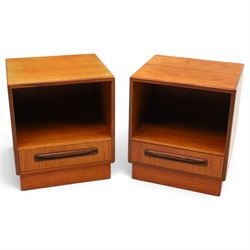 G-Plan - ‘Fresco’ teak pair of bedside cabinets, each with rectangular top over open reces...