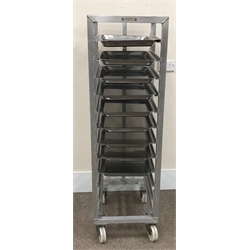  Row Fabrications twelve tier portable racking system with nine trays, W50cm, H156cm, D62cm  