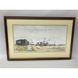 Brian Harrison (British 20th century): Beached Fishing Boats, watercolour signed together with four other coastal watercolours and two small pictures max 30cm x 48cm (7)