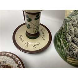  Collection of motto ware to include Torquay examples, together with Gouda vase and dish etc (9)