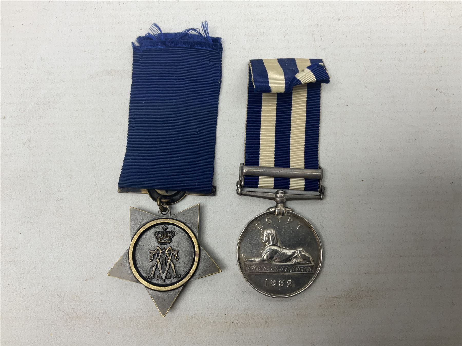 Victoria Egypt 1882 Medal with Tel-El-Kabir clasp awarded to 123(?9)17 Driv. Jas. Ryan N/2 Bde. R.A. with ribbon; and Khedive's Egypt 1882 Star, unnamed but attributed to Driver Ryan, with ribbon (2)
