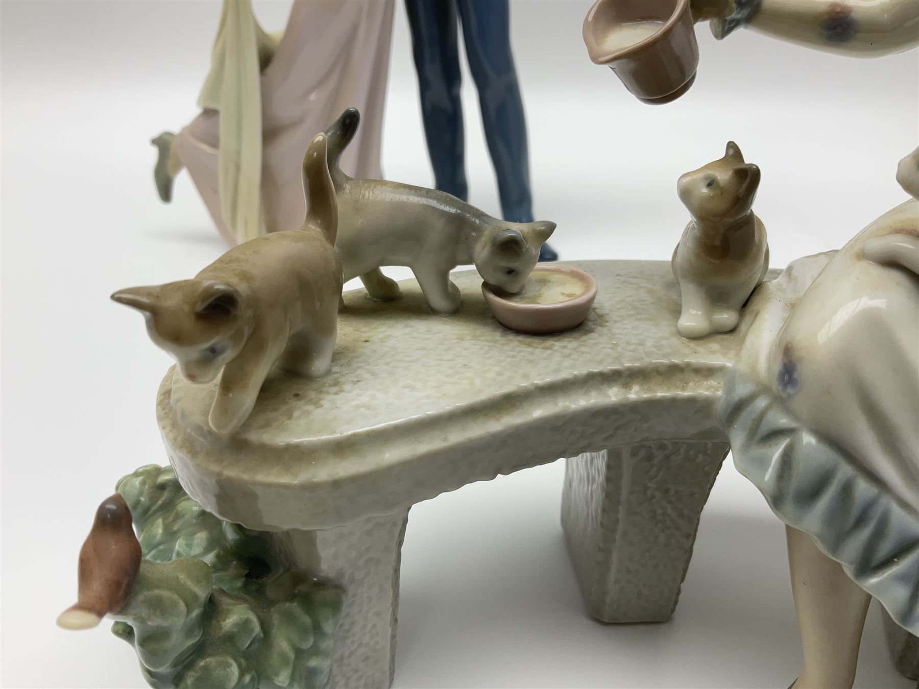 Two Lladro figure groups, Happy Anniversary no 6475 and Meal Time no 6109, largest H32cm