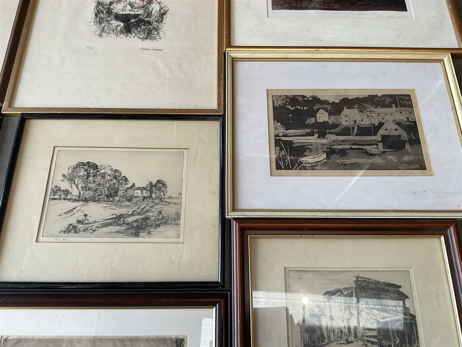 Collection of etchings, artists including Alfred Blundell, Hedley Fitton, William Walcot, Norman James, Oliver Hall, Francis Sydney Unwin, Mortimer Menpes, William P Robins, Piers Browne, etc, together with a Bernard Dunstan lithograph (15)