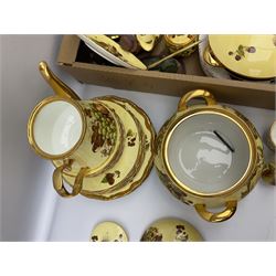 Canterbury tea and dinner service decorated with fruit on a yellow ground with gilt detail, together with Baroness tea service and other ceramics and collectables, in three boxes