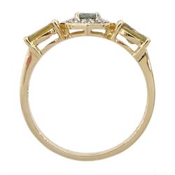 9ct gold csarite and white zircon ring, hallmarked