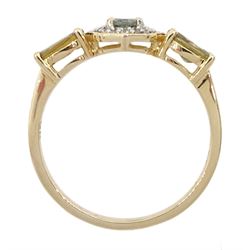 9ct gold csarite and white zircon ring, hallmarked