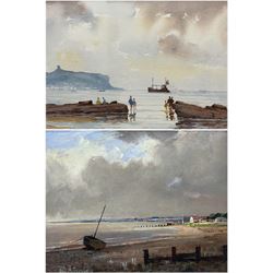 Don Micklethwaite (British 1936-): 'Kilnsea Beach - Humberside', oil on canvas board signed, titled verso 19cm x 24cm; Bill Lowe (British 1922-2006): 'South Bay - Scarborough', watercolour signed, titled verso 23cm x 30cm (2)