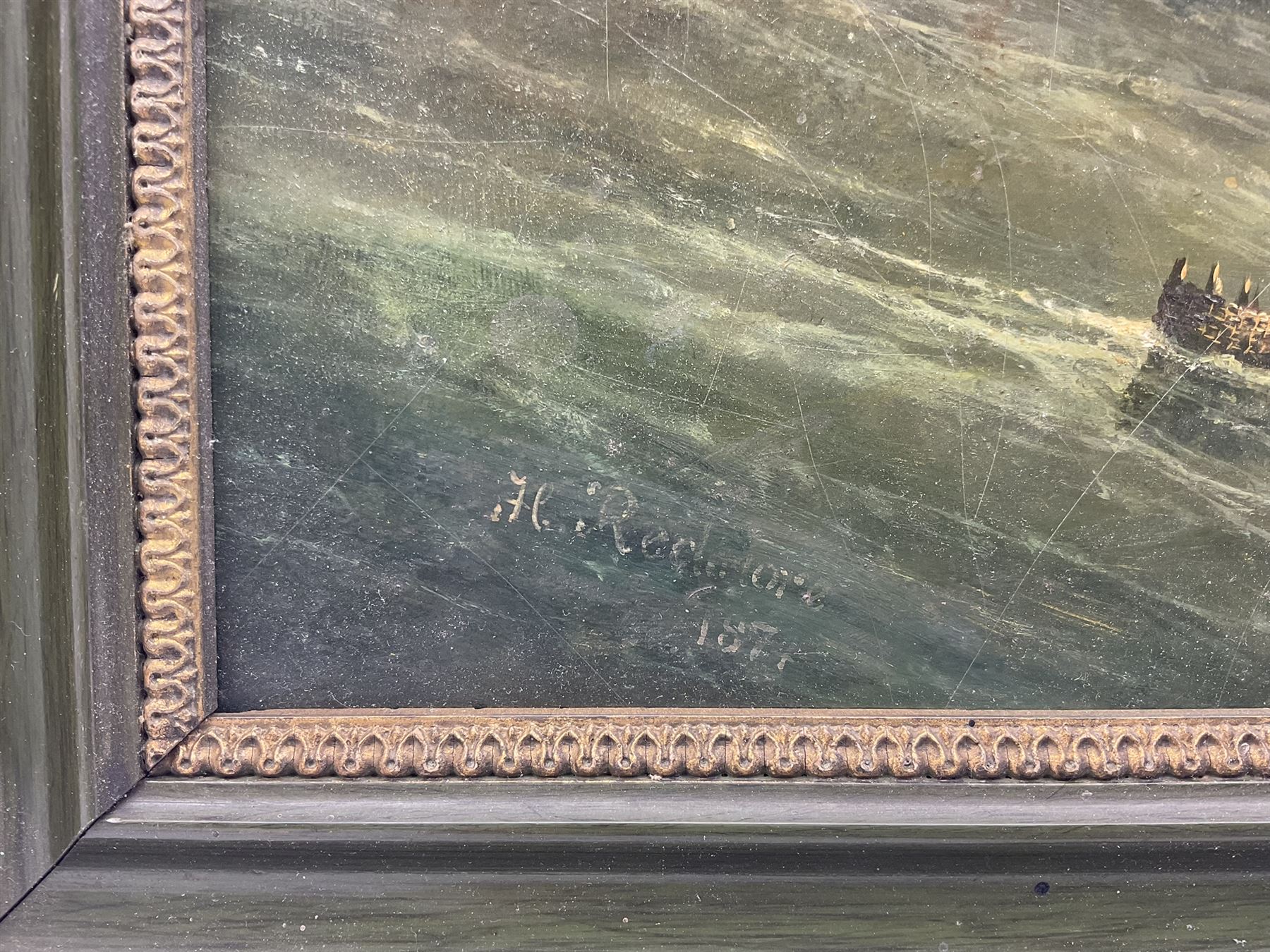 Henry (1820-1887) and Edward King (1860-1941) Redmore: Fishing Boat leaving East Yorkshire Cliffs, oil on board signed and dated 1871, 41cm x 60cm 
Notes: a work almost certainly by E K but with areas contributed by his father, signed by the latter