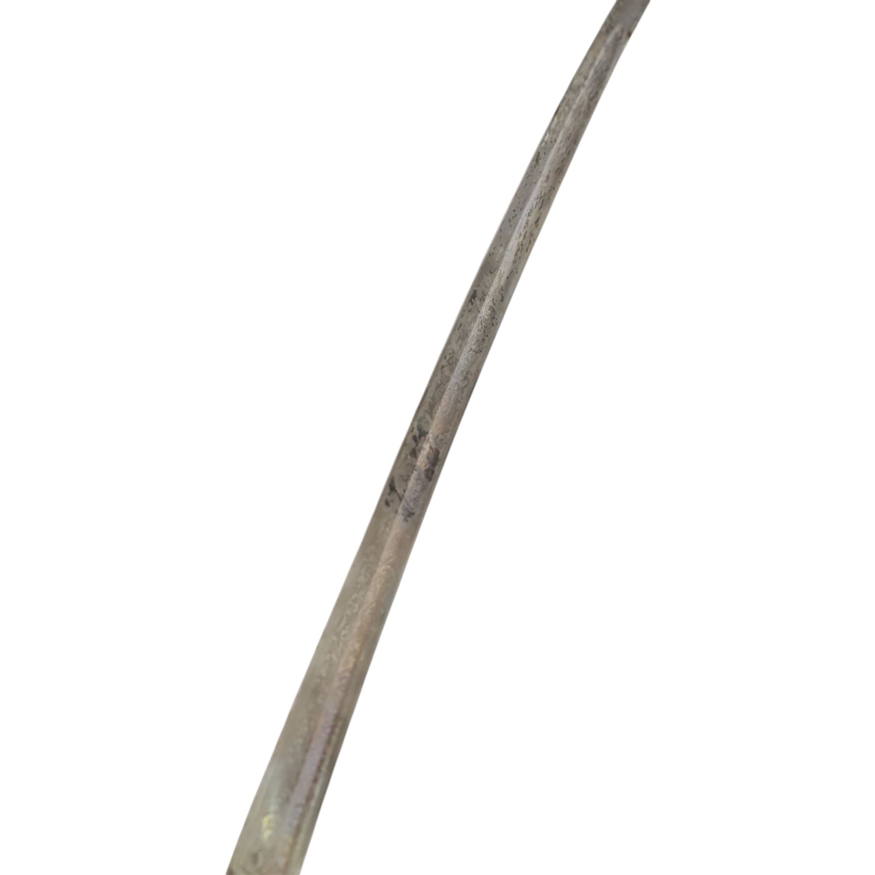 Spanish Dress Sword, 80cm single edge steel blade, etched Fabrica de Toledo, the nickel hilt with pierced guar, wire bound grip and eagle head pommel, with steel scabbard, overall L100cm