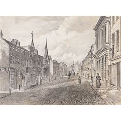 Frederick Schultz Smith (Hull 1860-1925): 'View of Saville Street' and 'View of Osborne Street & Freemans Hall' Hull, two monochrome watercolours and ink signed, titled verso 12cm x 17cm (2)