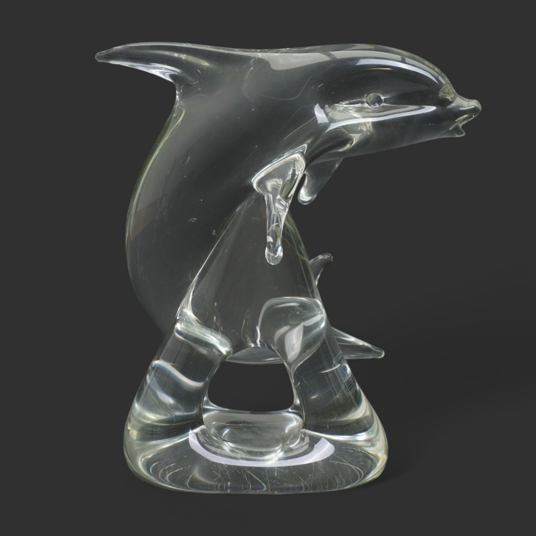 After Oscar Zanetti - Two Murano glass rearing horses with aventurine details to mane tail and hooves, larger 35cm and a Murano dolphin H24cm (3)