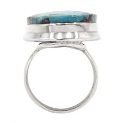 Large silver single stone matrix turquoise ring, stamped 925
