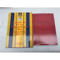 Six medal reference books comprising four Casualty Roll books for Crimea 1854-55, Indian Mutiny 1857-59, Zulu and Basuto Wars South Africa 1877-79 and Second Afghan War 1878-80; WW1 New Zealand Expeditionary Force Roll of Honour; and Lincolnshire Regiment Soldiers Died in the Great War 1914-19 (6)