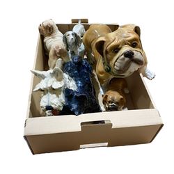  Goebel figure group, of black and white Scottish Terriers, together with Melba ware bulldog and other dog figures 