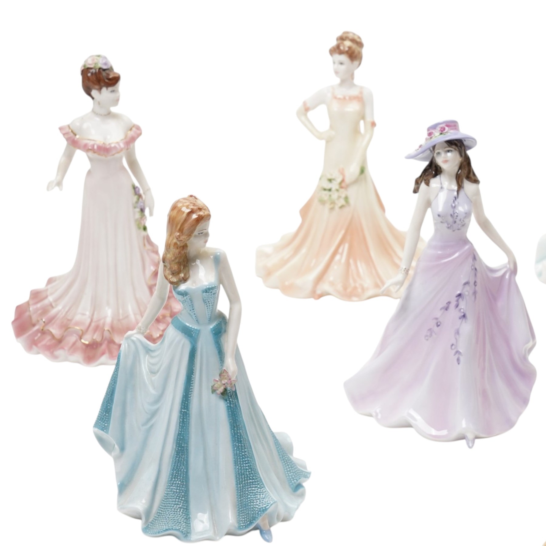 Twelve Coalport figures, comprising Special Occasion, Loveliest Jasmine, Emma, Celebration, Sweetest Rose, Summer Stroll, Fay, Spring, Carol, Summer, With Thanks, and Marion, all boxed (12)