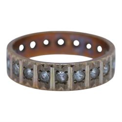 Two 9ct gold stone set rings, comprising paste set eternity ring and an onyx ring, both hallmarked