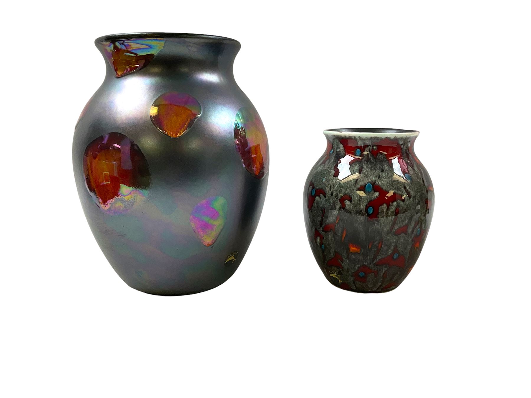 Large Poole Pottery Galaxy vase, H24cm, together with a Poole Pottery Red Magma vase, H16cm
