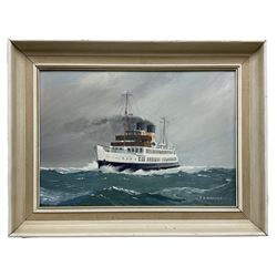 John Rohan Dominy (British 1926-): 'Caledonian Steam Packet Co TSS Duchess of Hamilton', oil on board signed, inscribed and dated 1972 verso 24cm x 34cm