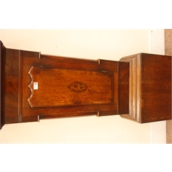  19th century oak and mahogany banded longcase clock, hood with swan neck pediment, painted dial signed 'Farmer, Stockton on Tees', eight day movement striking on bell, H231cm  