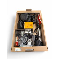 Collection of cameras and equipment, including Nikon Coolpix S520 digital camera, Canon EO...