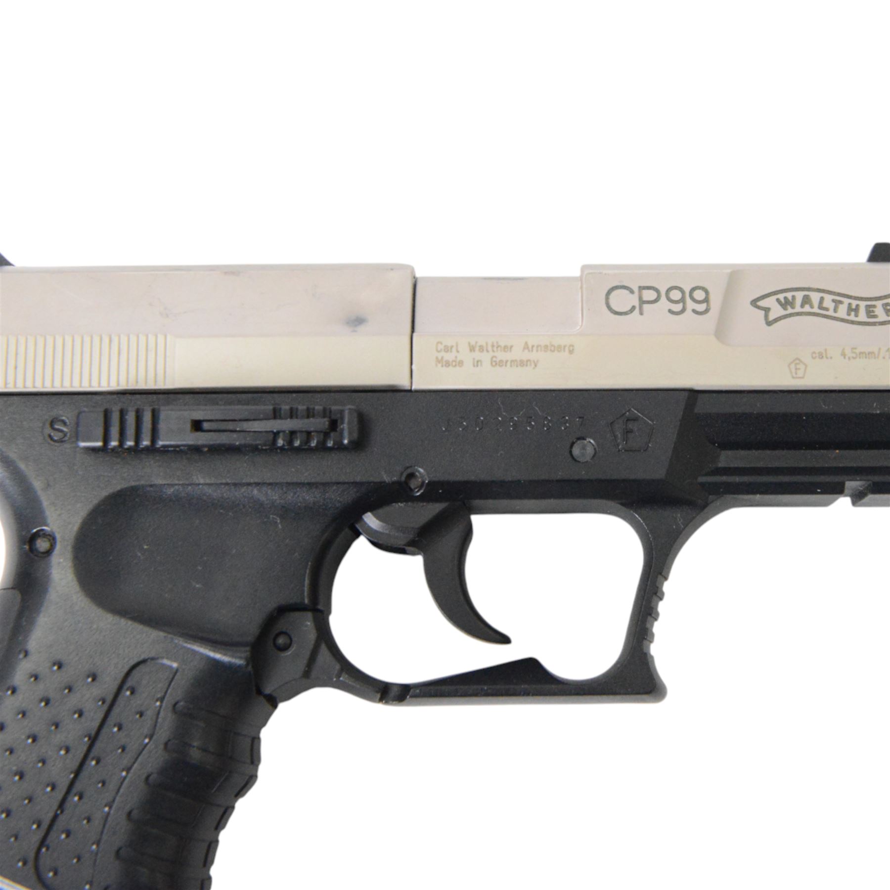 Walther CP99 air pistol, serial no J50295837,  together with Grizzly Win Mag Jr. air pistol and one other air pistol 
