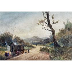 Austin Smith (British early 20th century): Gypsies on the Road, watercolour signed and dated 1917, 18cm x 26cm