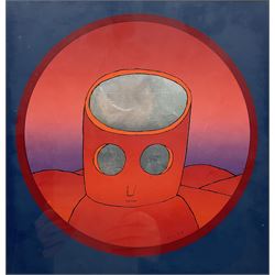 Jean-Michel Folon (Belgian 1934-2005): 'The Red Head', silkscreen print on aluminium foil 28cm x 27cm