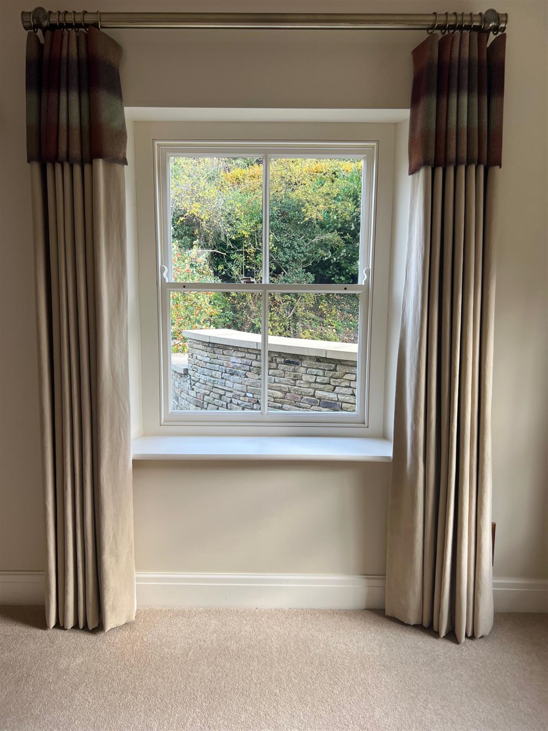 Pair of (190cm) quality full height Linara Wicker curtains with Moon Kilnsey heading, interlined overall height 228cm, overall width 190cm (each curtain) 