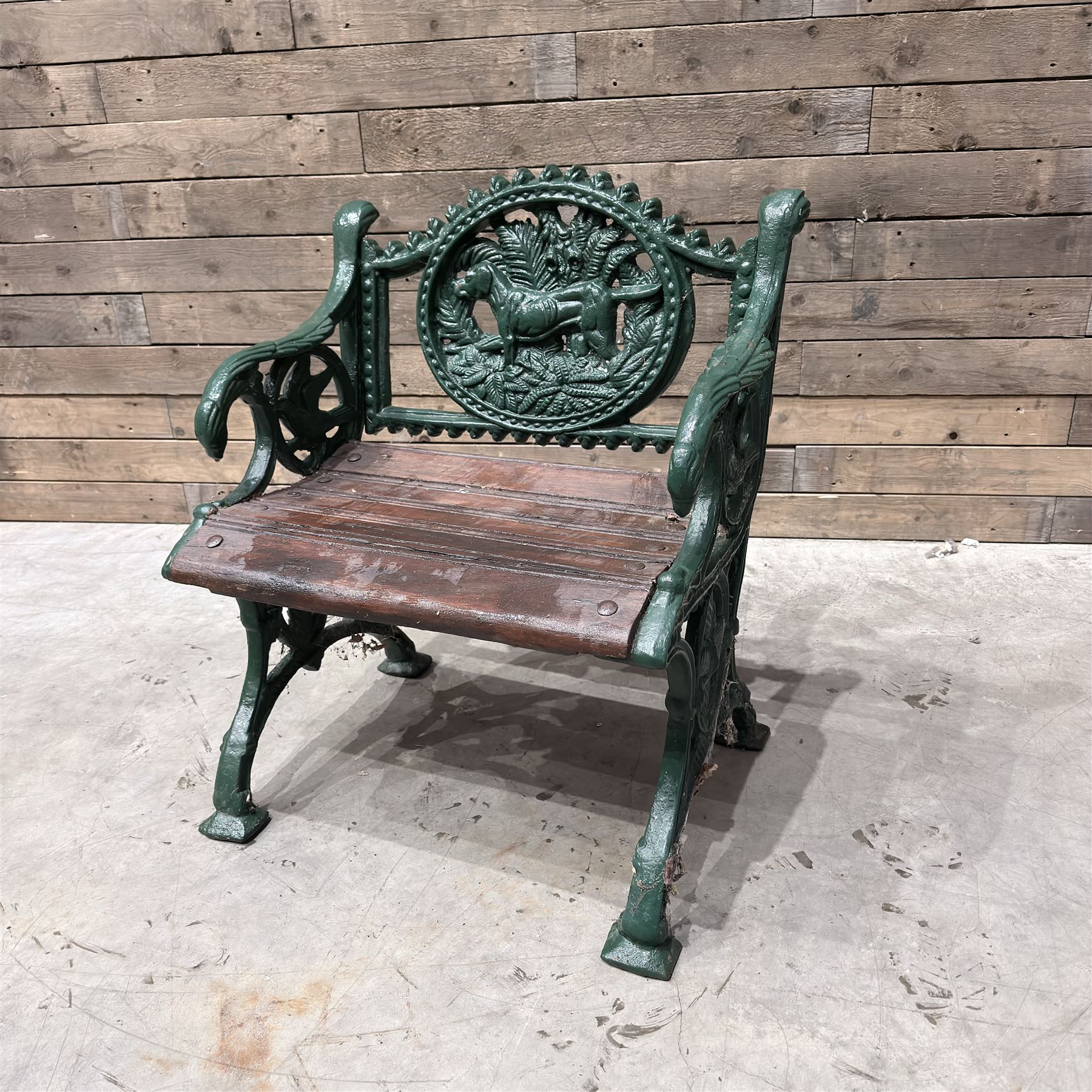 Cast iron and wood slatted garden seat