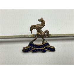 Royal West Kent regiment 9ct gold and enamel sweetheart brooch; The Queens Own regiment silver and enamel sweetheart brooch; and another sweetheart brooch for the Royal West Kent regiment (3)