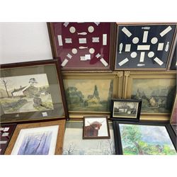 Collection of watercolours, signed prints and other pictures, in one box