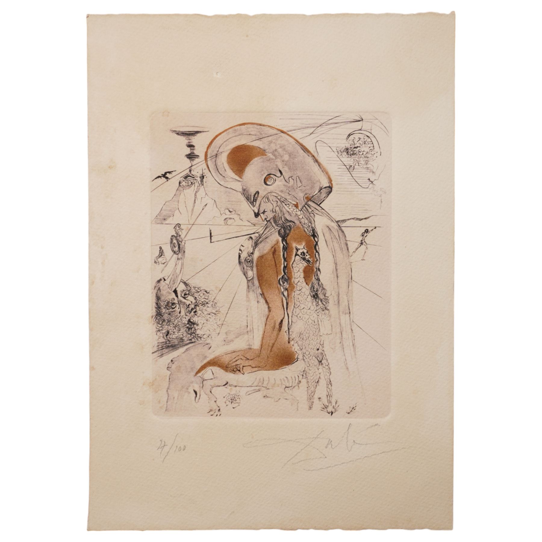 Salvador Dali (Spanish 1904-1989): 'Athena', drypoint etching in colours signed and numbered 4/100 in pencil 30cm x 21cm with full margins (unframed)
