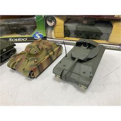 Sixteen Solido Military models - four x Collection Militaire 1 Nos.6002, 6034, 6024 & 6038; Sherman Duplex Drive Tank 62007; Famous Battles 6139; Kaiser-Jeep 245; SdKfz 232 Bussing; AMX 13 90mm Tank 230; all boxed; and seven unboxed models (16)