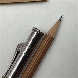 Graf Von Faber-Castell Pencil Cassette, housed in alder wood presentation box with mirrored hinged lid, containing platinum plated Perfect Pencil, sharpener, four erasers and four replacement pocket pencils with native alder handles hand-selected by Nuremberg woodcarvers, with certificate, cloth and original green box