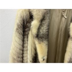 Saga mink full length fur coat, with chevron patterning to sleeves and body, with label to lined interior, approx size 12