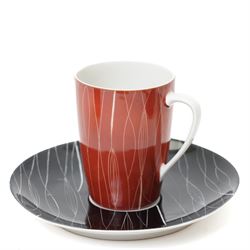 Polish 'Goplana' pattern mid-century coffee set, designed by Wincenty Potacki for Ćmielów, comprising coffee pot, creamer, sugar bowl, and five cups and saucers