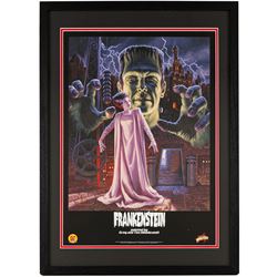 Two limited edition Dynamic Forces art prints, Dracula and Frankenstein, both framed H47cm