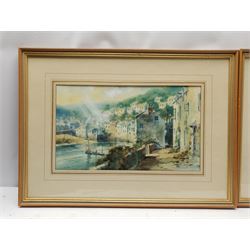 S Thompson (British 20th century): 'Polperro' and 'Looe' Cornwall, pair watercolours signed titled and dated '71, 22cm x 38cm; Margaret Crowther (British early 20th century): 'Clovelly', watercolour signed titled and dated 1937 32cm x 45cm (3)