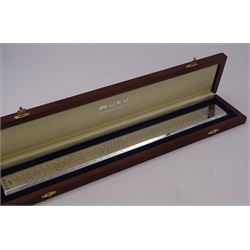 Modern silver 'Presidents Rule' ruler, by Richard Jarvis of Pall Mall, engraved with the names and dates of American Presidents from 1789 to 2001,  hallmarked Richard Jarvis, London 2004, L33.5cm, within silk and velvet lined fitted case
