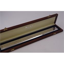 Modern silver 'Presidents Rule' ruler, by Richard Jarvis of Pall Mall, engraved with the names and dates of American Presidents from 1789 to 2001,  hallmarked Richard Jarvis, London 2004, L33.5cm, within silk and velvet lined fitted case
