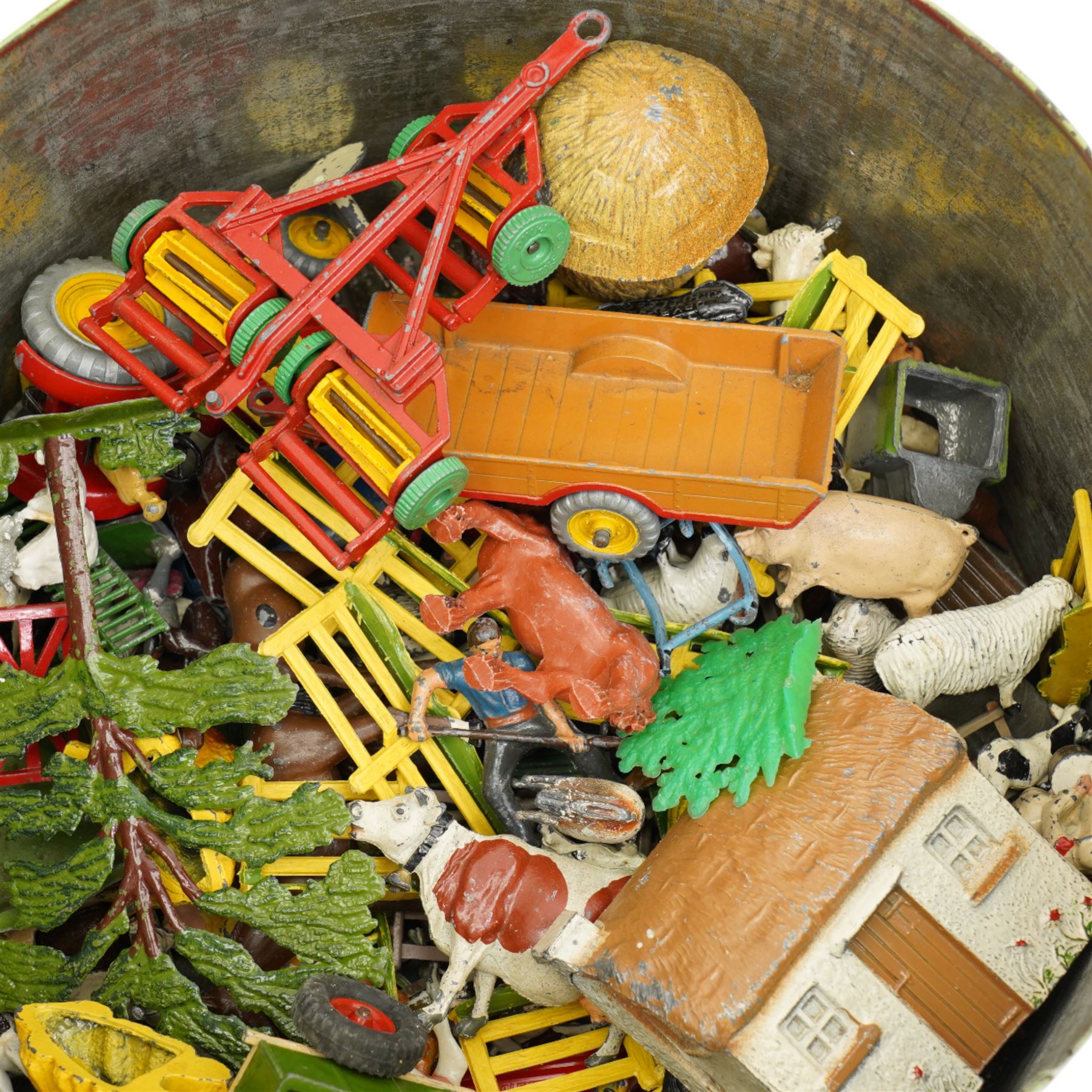 Quantity of Britains Deetail and other model soldiers, lead farm animals and a quantity of Scalextric motor racing game 
