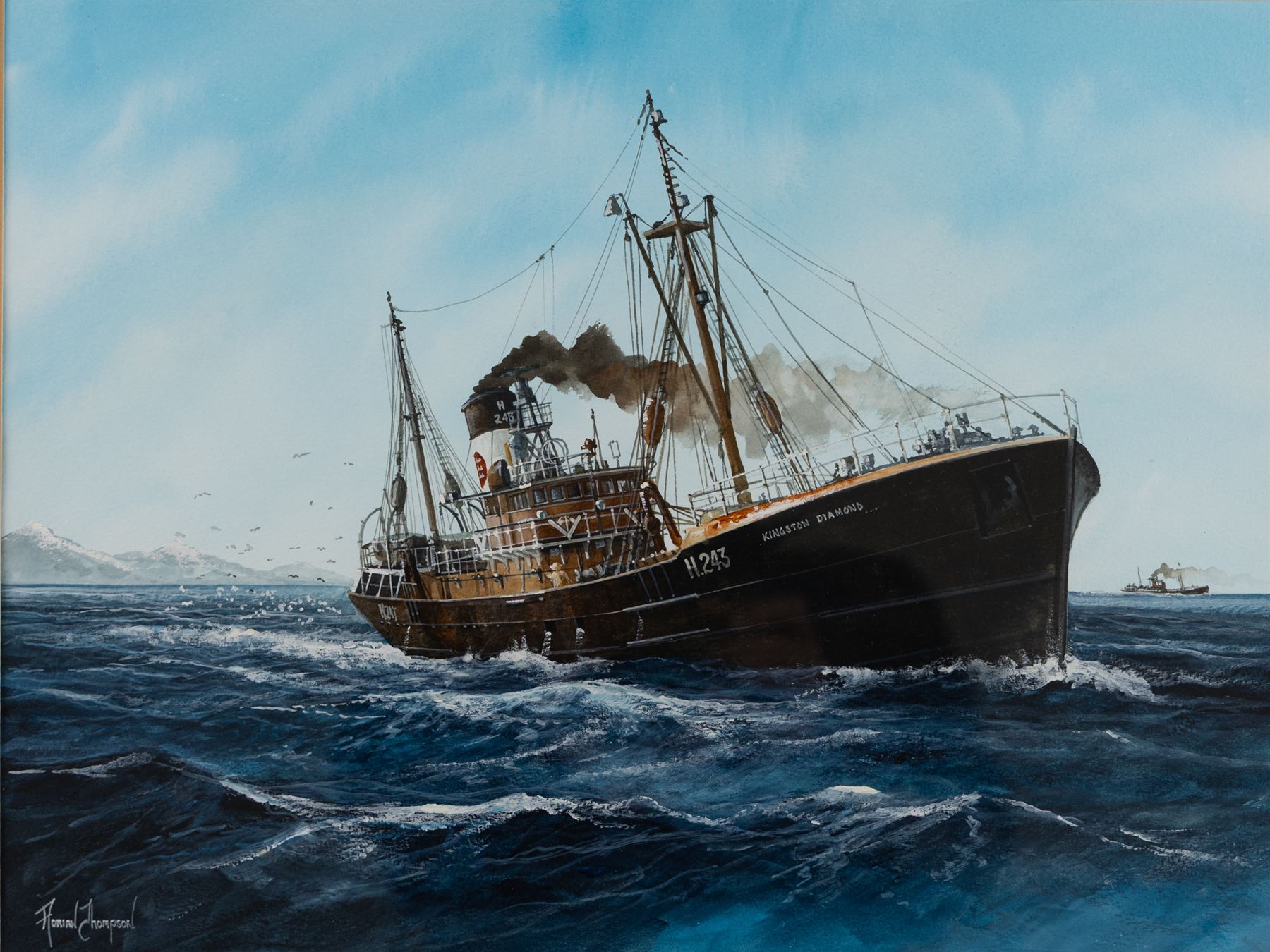 Adrian Thompson (British 1960-): The Kingston Diamond Trawler of Hull, watercolour signed 31cm x 41cm
