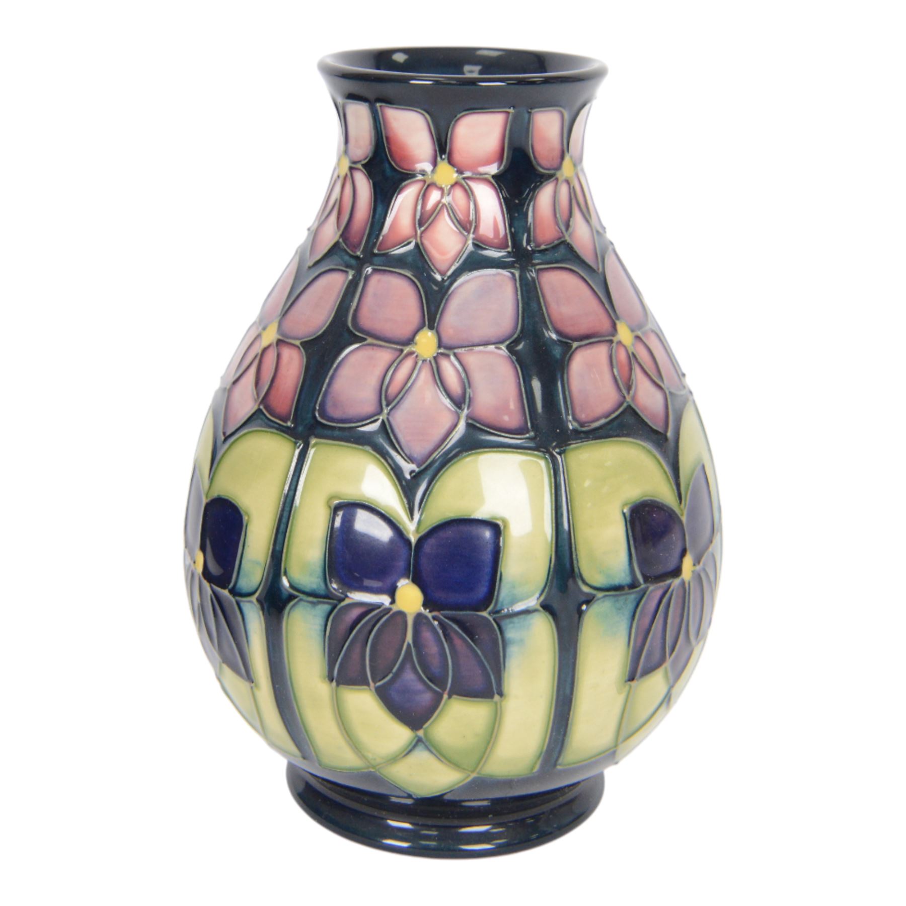 Moorcroft vase Violets pattern, of baluster form, with original box H20cm