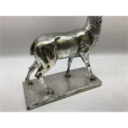 Composite silvered stag, on rectangular base