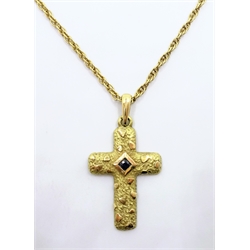  Sapphire set gold cross pendant, the necklace hallmarked 18ct  