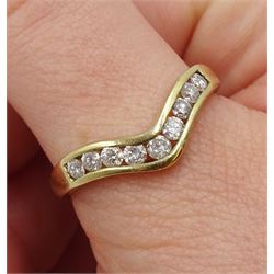 9ct gold diamond channel set wishbone ring, hallmarked, total diamond weight 0.50 carat