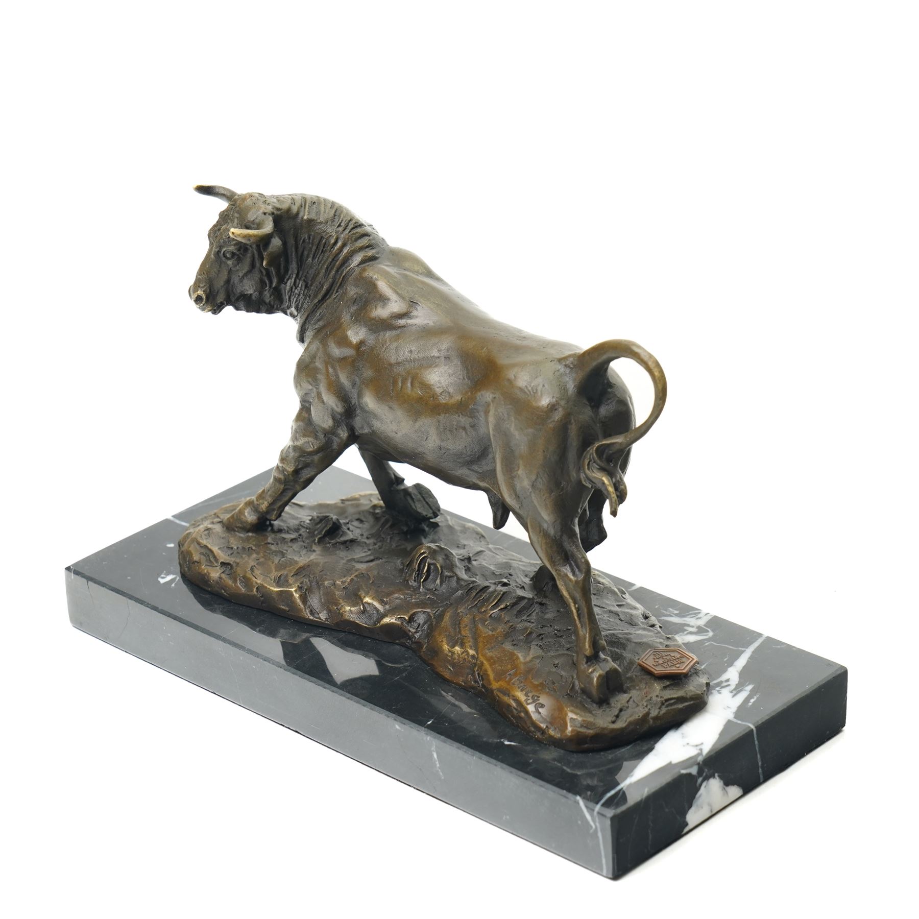 After Antoine Louis Barye - bronze figure of a charging Bull, H13cm
