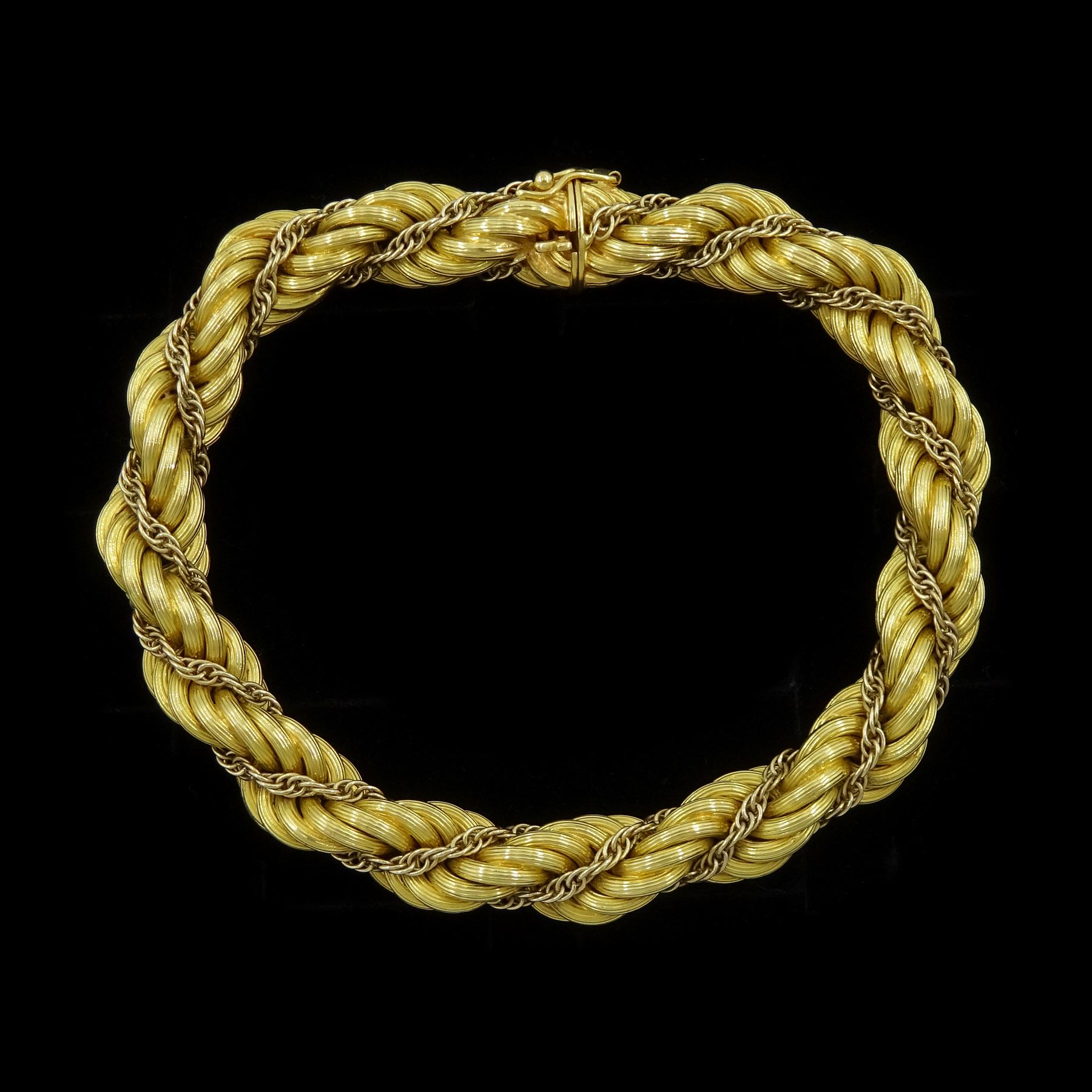18ct gold rope and chain twist bracelet, Birmingham import mark 1963